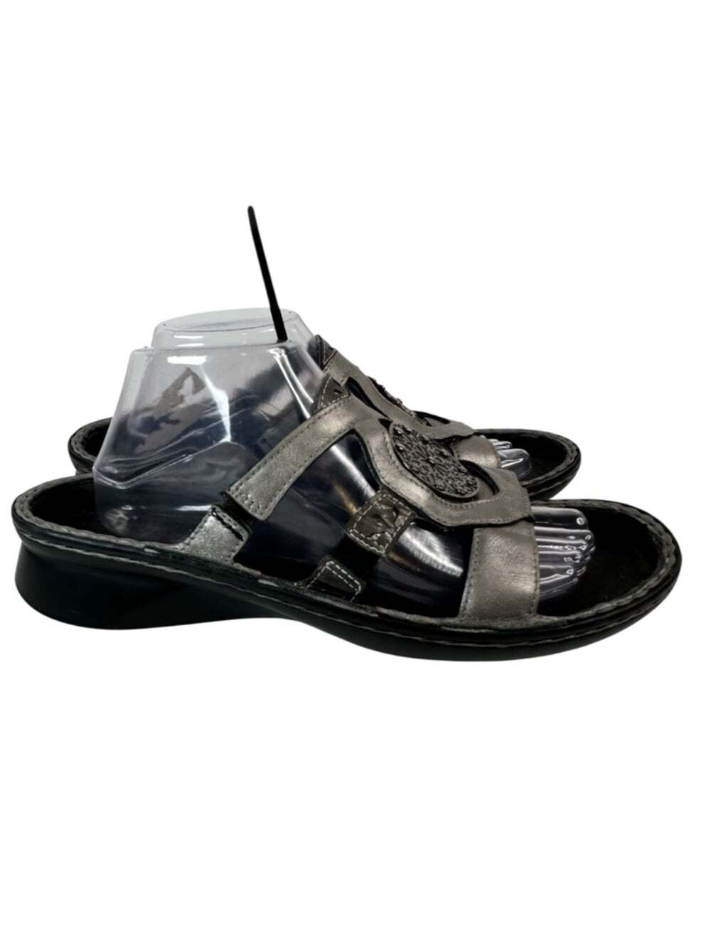 Naot Leather Sandals Metallic Gray Slide Comfort Walking Shoes Boho Floral 10